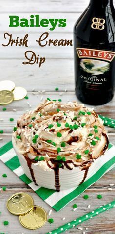 bailey's irish cream dip with shamrock sprinkles on a white plate