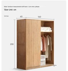 an image of a closet with measurements for the doors and drawers on each side, including clothes