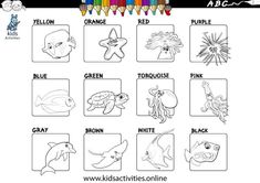 coloring pages with different types of animals and their names for kids to color on the page