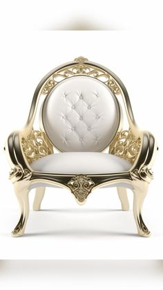 a gold and white chair sitting on top of a table