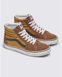 Sk8-Hi Canvas Suede Shoe Western Vans, Brown Vans, Leather Vans, Academia Clothes, Vans Store, Preppy Academia, Skate Shoe, High Top Vans, Ankle Support