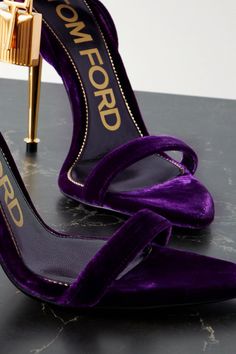 TOM FORD Padlock velvet sandals | THE OUTNET Tom Ford Heels, Tom Ford Shoes, Velvet Sandals, Cute Shoes Heels, Shoes Heels Classy, Fancy Shoes, Fabulous Shoes, Crazy Shoes, Pretty Shoes