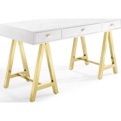 a white desk with gold legs and drawers