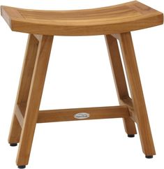 a wooden stool that is sitting on top of a white background with the seat up