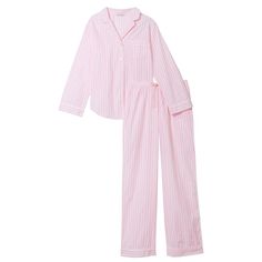 Victoria Secret Pink And White Striped Pajama Set #Pajamas Vs Pjs, Victoria Secret Pjs, Pink Pj Pants, Vs Pajamas, Pink Pjs, Silk Pjs, Lingerie Catalog, Victoria Secret Outfits, Victoria Secret Pajamas