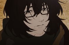 an anime character with black hair and glasses