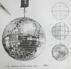 a drawing of a disco ball and some drawings