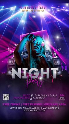 night party flyer template with dj equipment