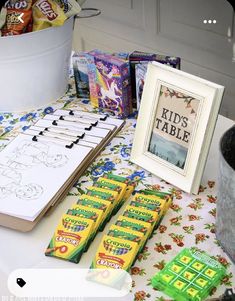 a table topped with candy bars and candies