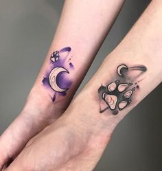 First Tattoo Ideas For Couples, Couple Tattoos Spooky, Beautiful Matching Tattoos, Animal Couple Tattoo Ideas, Tattoo Idea Couple, Couple Arm Tattoos, Matching Lovers Tattoo Couple, Matching Aquarius Tattoos, Matching Nerd Tattoos