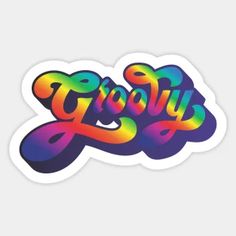 the word glory painted in rainbow colors on a white background stickers are also available for sale