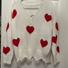 Medium Heart Sweater. Ordered From Boutique Didn’t Fit And Cannot Return. Smoke Free Home. Never Worn. Nwot Heart Sweater, Colorful Sweaters, Sweaters For Women, Womens Sizes, Holidays, V Neck, Boutique, Red, Women Shopping