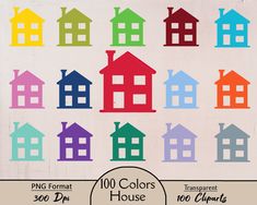 a poster with different colored houses on it