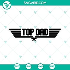 the top dad logo is shown in black and white, with an arrow above it