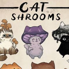 an image of cats and mushrooms on a white background