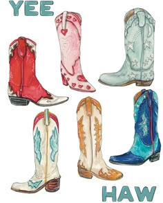 Colorful Cowboy Boots, Cowboy Boots Art, Watercolor Cocktails, Boots Art, Small Images, Western Font, Symbol Of Freedom, Dorm Posters, Cowboy Art