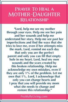 a poem written in pink and white with the words prayer to heal a mother - daughter