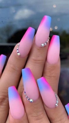 WHICH ONES ARE YOUR FAVE 😍 Long Acrylic Nails Almond Stilettos, All Nail Designs, Nail Designs Ombre Color Combos, Women Nails Designs, Spring Nail Designs Almond Shape, Matt Nail Ideas, Spring Nail Art Designs Pretty, Nails 2 Colors, Matt Nails Design