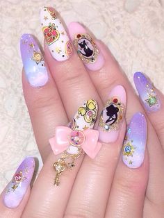 Sailor Moon Nails!!! Uñas Sailor Moon, Nail Design Video, Stiletto Nail Art, Anime Nails, Pretty Nail Designs, Kawaii Nails