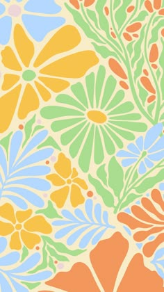 an orange, green and blue flower pattern