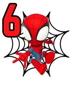 the number six is in front of a cartoon spiderman