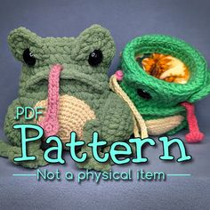 two crocheted stuffed animals sitting next to each other with the words pattern not a physical item