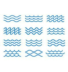 a set of nine blue water waves on a white background