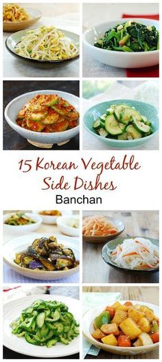 korean vegetable side dishes with text overlay that reads, 15 korean vegetable side dishes