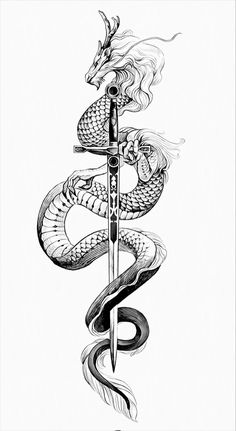 Caduceus Tattoo, Snake And Dagger Tattoo, Tato Maori, Dragon Tattoos For Men, Small Dragon Tattoos, Dragon Sleeve Tattoos, Japanese Dragon Tattoos