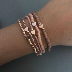 Gold Heart Bracelet, Rose Gold Bracelet, Delicate Jewelry, Bracelet Crafts, Beaded Stretch Bracelet, Vintage Bracelets, Heart Bracelet, Paracord