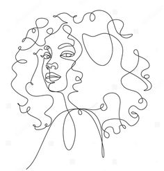 a line drawing of a woman's face with curly hair