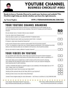 Youtube Channel Business Checklist 003 | Teena Hughes Online Youtube Video Checklist, Youtube Business Plan, Start A Youtube Channel Checklist, Youtube Channel Checklist, Youtube Checklist, Megan Moore, Empire Building, Social Media Checklist