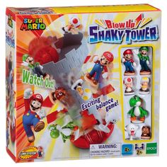 the super mario bros blow up shark tower is in its original box and it's ready to be played