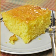 a piece of lemon jello cake on a plate