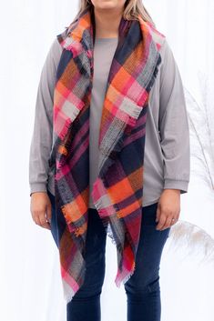 Of all the four seasons, we know that scarf season is your favorite! This scarf has a bold plaid pattern with fun pops of colors! It has a classic design with frayed hemlines for a look that we love! Pair this scarf with a basic top or dress for an chic, seasonal look! Multicolor Scarf, One Size, For Fall, One-size Multicolor Scarf For Fall, Multicolor One Size Scarf For Fall, Multicolor One Size Scarves For Fall, One Size Multicolor Scarves For Fall, Cotton Scarves For Fall, Casual Cotton Scarves For Fall, Plaid Scarves For Fall, The Four Seasons