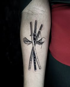 Zoro tattoo Tattoo Ideas For Men One Piece, Zoro 3 Swords Tattoo, Small Zoro Tattoo, Zoro Ashura Tattoo, Zoro Enma Tattoo, Zoro Swords Drawing, Tato One Piece, Sao Tattoo Ideas