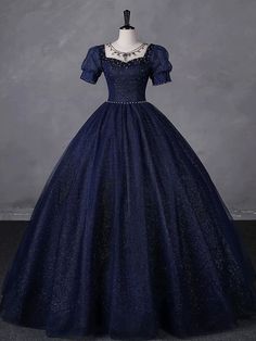 Blue Long Gown Dress, Long Ball Gown Dresses, Navy Blue Prom Dresses Long Sleeve, Dark Blue Dresses Prom, Dark Blue Fantasy Dress, Blue Princess Dress Aesthetic, Royalty Dresses Gowns, Dark Blue Dress Aesthetic, Dark Blue Princess Dress