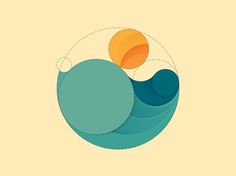 the sun is setting over an ocean wave in this minimalistic graphic art work by person