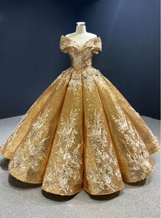 Come In a Wide Variety Of On-Trend Styles Beauty And The Beast Quince, Gold Ball Gown, Themed Bedrooms, Prom Inspo, Quince Ideas, Floor Length Gown, Quince Dresses, Gowns With Sleeves, Chic Dresses