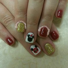 Mouse Nails, Mickey Mouse Nails, Minnie Mouse Nails, Xmas Nail Art, Disneyland Christmas, Plain Nails