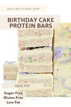 Low Calorie Protein Bars, Birthday Cake Protein Bars, Birthday Cake Protein, Healthy Protein Bars, Low Fat Protein, Low Calorie Protein, Protein Baking, Vegan Protein Bars