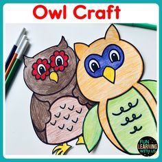 two owls sitting on top of each other with the words owl craft in front of them