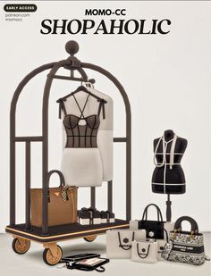 an advertisement for a women's clothing store with mannequins and handbags