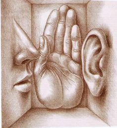 a pencil drawing of a person's hand and ear