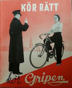 an old poster with a man on a bicycle giving the finger sign to a woman