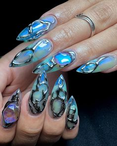 Brujeria Studio | 🔗🔗🔗🔗🔗 . . . . . . #nails2inspire #nightmare #gothnails #nailsgoth #witchnails #witchcraft #nailartist #witchvibes #uñasgoticas… | Instagram Spooky Mermaid Nails, Blair Witch Nails, Gothic Mermaid Nails, Sea Witch Nails, Xg Nails Inspired, Elemental Nails, Siren Nails Dark, Water Themed Nails, Cool Design Nails