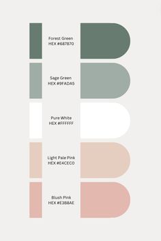 the color scheme for different shades of green, pink, and white is shown in this graphic