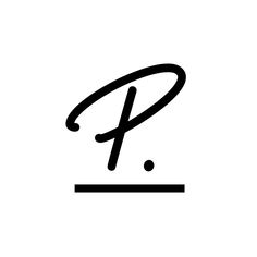 a black and white logo with the letter p