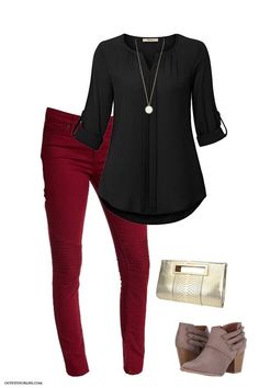 Black Jeans And Sweater Outfit, Outfits For Teachers, Women's Winter Outfits, Stitch Fix Outfits, Black Tunic, Red Pants, Casual Work Outfits, Work Clothes, Work Outfits Women