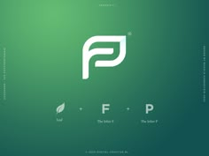 the letter f is made up of white letters and leaves on a green background with text below it